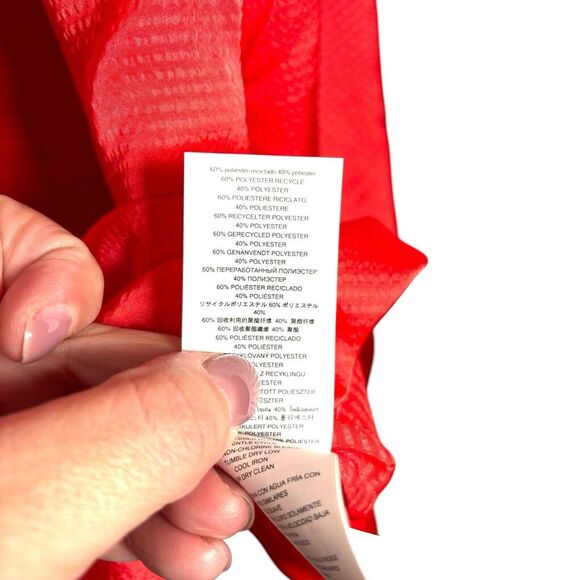 MICHAEL Michael Kors Solid Satin Tie Sleeve Split V-Neck Woven Blouse Size XL - Picture 8 of 13